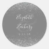 Moderne Gray Silver Glitzer Edge Wedding Runder Aufkleber (Vorderseite)