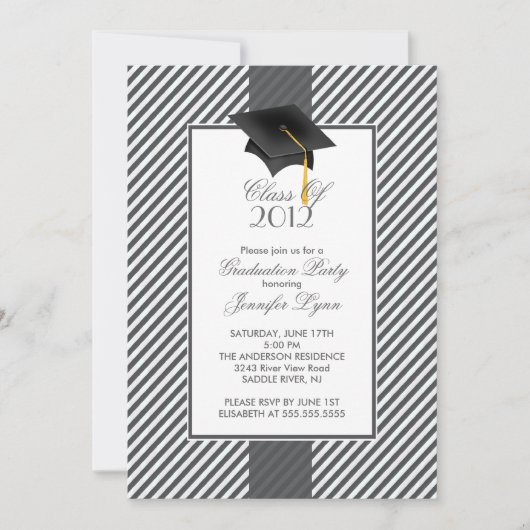 Moderne Gray Stripe Graduation Party Einladung (Vorderseite)