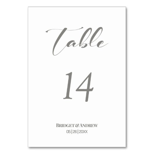 Moderne Gray Text Wedding Tischnummer (Vorderseite)