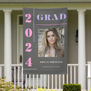 Moderne Gray Typografy Foto Graduation Party Banner