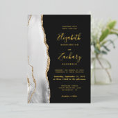 Moderne Gray White Gold Agate Dark Wedding Folieneinladung (Stehend vorne)