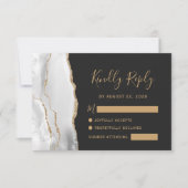 Moderne Gray White Gold Agate Dark Wedding RSVP Karte (Vorderseite)
