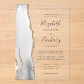 Moderne Gray White Gold Agate Wedding Acryleinladungen (Vorderseite)