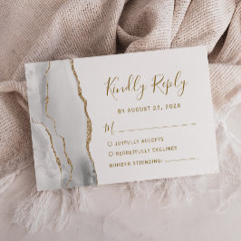 Moderne Gray White Gold Agate Wedding RSVP Karte