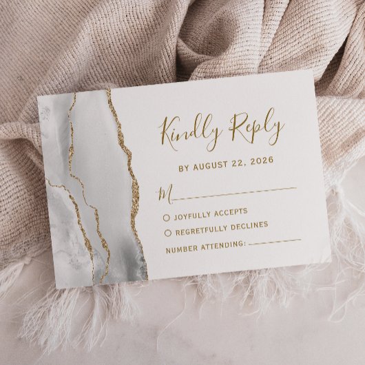 Moderne Gray White Gold Agate Wedding RSVP Karte