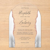 Moderne Gray White Rose Gold Agate Arch Hochzeit Acryleinladungen (Vorderseite)