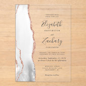 Moderne Gray White Rose Gold Agate Hochzeit Acryleinladungen (Vorderseite)