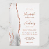 Moderne Gray White Rose Gold Agate Hochzeit Folieneinladung (Vorderseite)