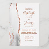 Moderne Gray White Rose Gold Agate Hochzeit Folieneinladung (Vorderseite)