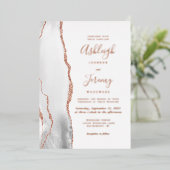 Moderne Gray White Rose Gold Agate Hochzeit Folieneinladung (Stehend vorne)