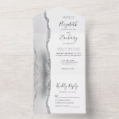 Moderne Gray White Silver Agate Wedding All In One Einladung (Innen Boden)