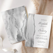 Moderne Gray White Silver Agate Wedding Einladung