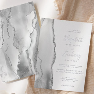 Moderne Gray White Silver Agate Wedding Folieneinladung