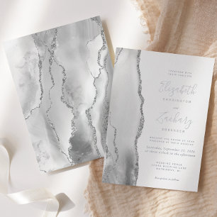 Moderne Gray White Silver Agate Wedding Folieneinladung