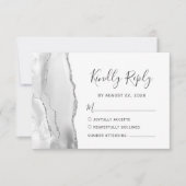 Moderne Gray White Silver Agate Wedding RSVP Karte (Vorderseite)