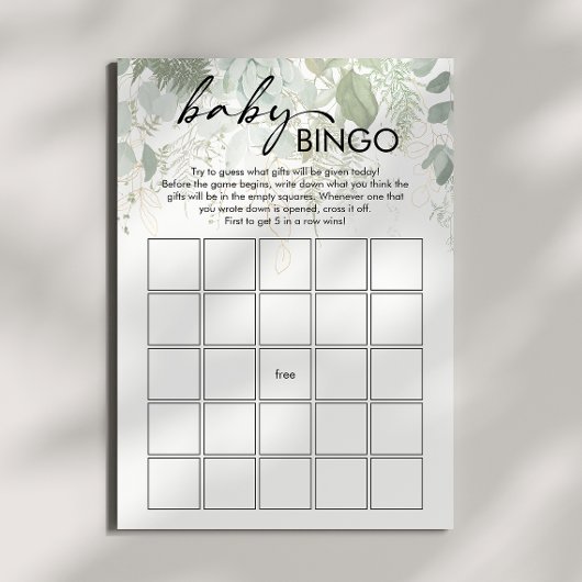 Moderne Green Baby Shower Baby Bingo Card Einladung