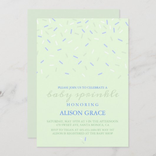 Moderne Green & Blue Baby Sprinkle Einladung (Vorne/Hinten)