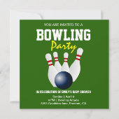 Moderne Green Bowling Baby Dusche Einladung (Vorderseite)