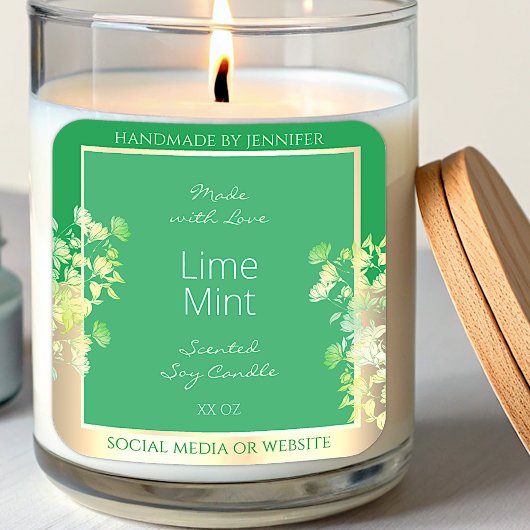 Moderne Green Floral Product Packaging Labels Gold Quadratischer Aufkleber