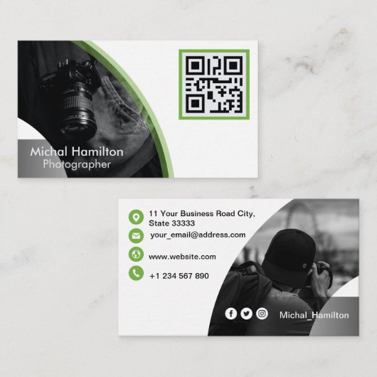 Moderne Green Fotograf Business Card Visitenkarte (Vorne/Hinten)
