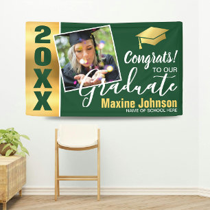Moderne Green & Gold Abschlussklasse 2026 Foto Abi Banner