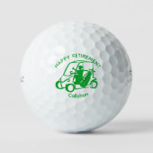 Moderne Green Golf Cart Driver Happy Retirement Golfball (Vorderseite)