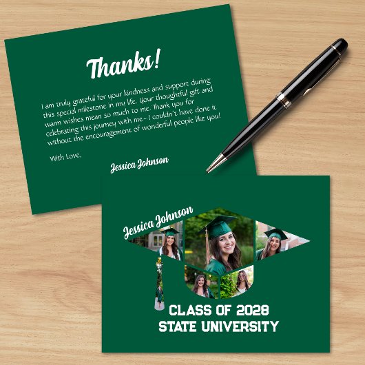 Moderne Green Graduation Cap Form Foto Collage Dankeskarte