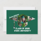 Moderne Green Graduation Cap Form Foto Collage Dankeskarte (Vorderseite)