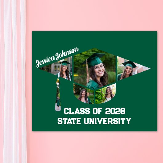 Moderne Green Graduation Cap Form Foto Collage Poster