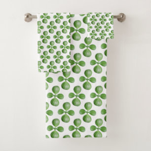 Moderne Green Jade Tree Blätter auf Weiß Badhandtuch Set