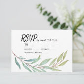 Moderne Green Leaf Blätter Watercolor RSVP-Karten RSVP Karte (Stehend Vorderseite)