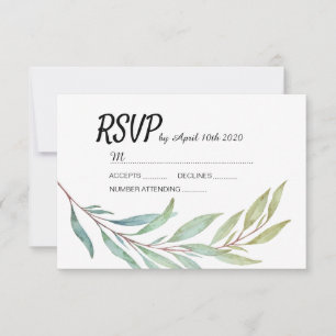 Moderne Green Leaf Blätter Watercolor RSVP-Karten RSVP Karte