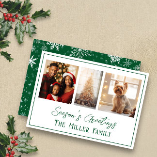 Moderne Green Line Flat Holiday Foto Card Feiertagskarte