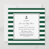 Moderne Green Nautical Stripes Babydusche Einladung (Vorderseite)