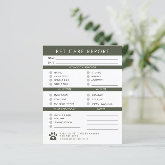 Moderne Green Pet Care Hund Sitter-Karte (Stehend Vorderseite)