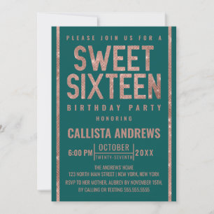 Moderne Green Rose Gold Glitzer Frame Sweet 16 Einladung