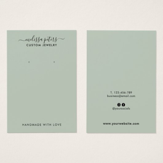 Moderne Green Script Juwelier Earring Display Card (Vorne & Hinten)