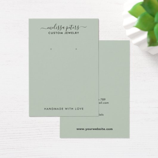Moderne Green Script Juwelier Earring Display Card (Schreibtisch)