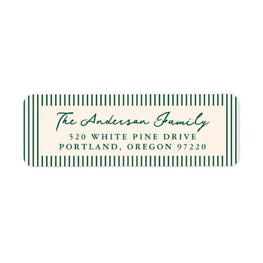 Moderne Green Stripes Holiday Rücksendeadresse (Vorne)