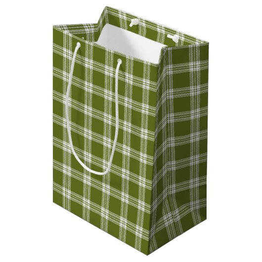 Moderne Green Tartan Karierte Geschenktasche Mittlere Geschenktüte (Vorderseite Schrägansicht)