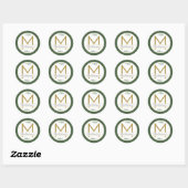 Moderne Green und Gold Holiday Monogram und Name Runder Aufkleber (Blatt)