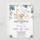 Moderne Green Watercolor Safari Kinderdusche Einladung (Vorderseite)