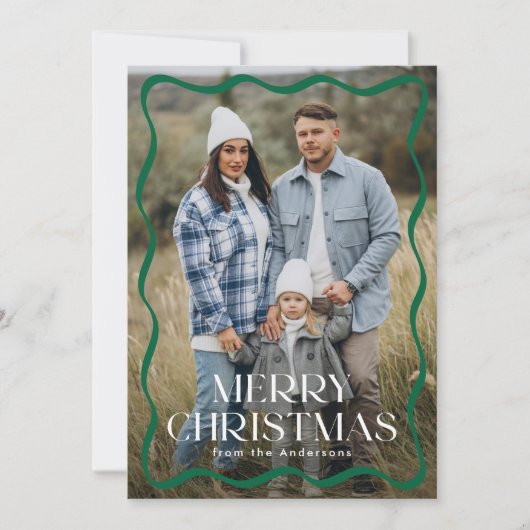 Moderne Green Wavy Frame Frohe Weihnachten 3 Foto (Vorderseite)
