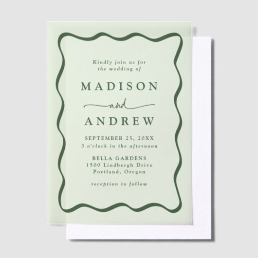 Moderne Green Wavy Frame Wedding Pergament Einladungen (Versetzt)