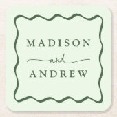 Moderne Green Wavy Frame Wedding Rechteckiger Pappuntersetzer (Vorderseite)