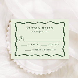 Moderne Green Wavy Frame Wedding RSVP Karte