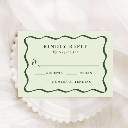 Moderne Green Wavy Frame Wedding RSVP Karte