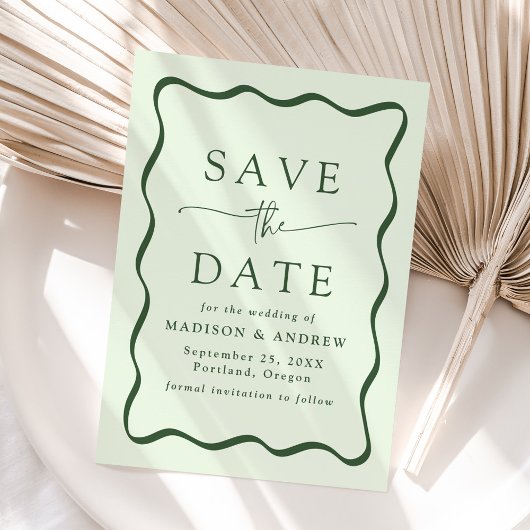 Moderne Green Wavy Frame Wedding Save The Date