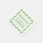 Moderne Green Wavy Frame Wedding Serviette (Ecke)