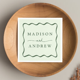 Moderne Green Wavy Frame Wedding Serviette